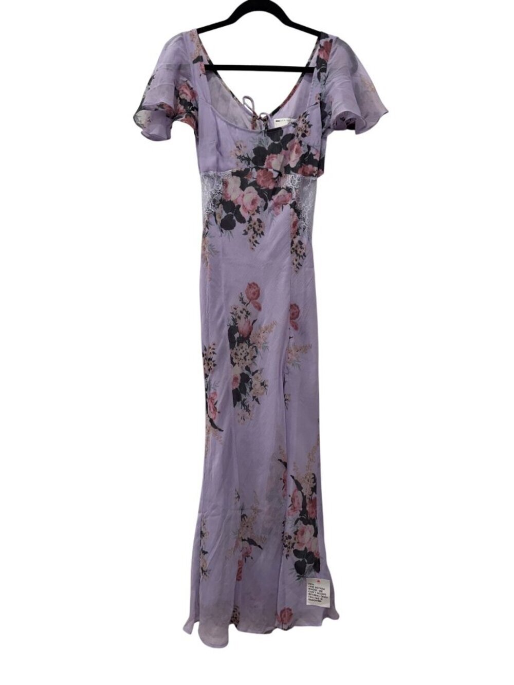 New ASOS Women's Size 2 Design Lavender Floral Lace Midi Dress With Tie Back Det